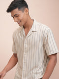 Locomotive Men Beige Striped Relaxed Fit Casual Shirt - Beige - Image 1