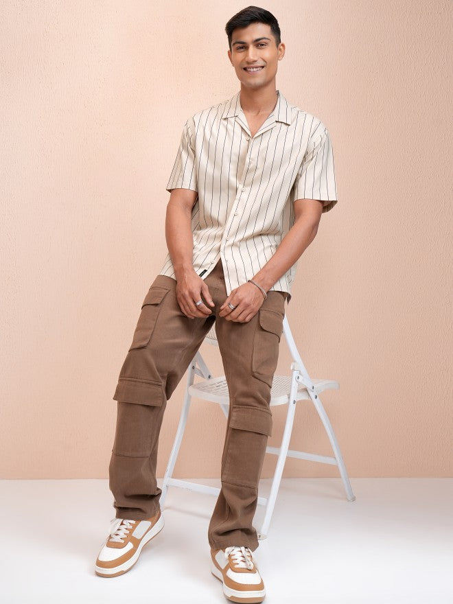 Locomotive Men Beige Striped Relaxed Fit Casual Shirt - Beige - Image 2