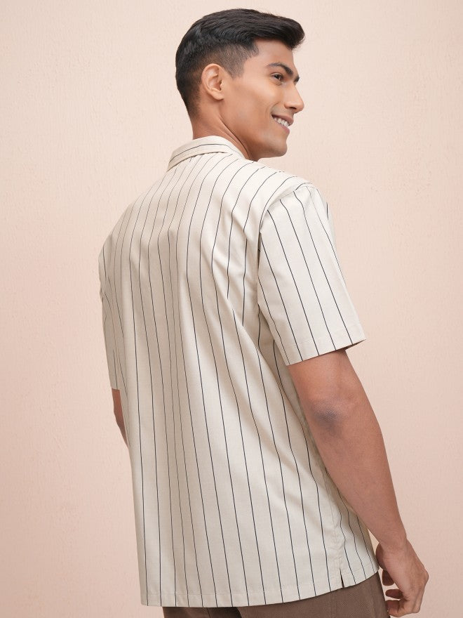 Locomotive Men Beige Striped Relaxed Fit Casual Shirt - Beige - Image 3