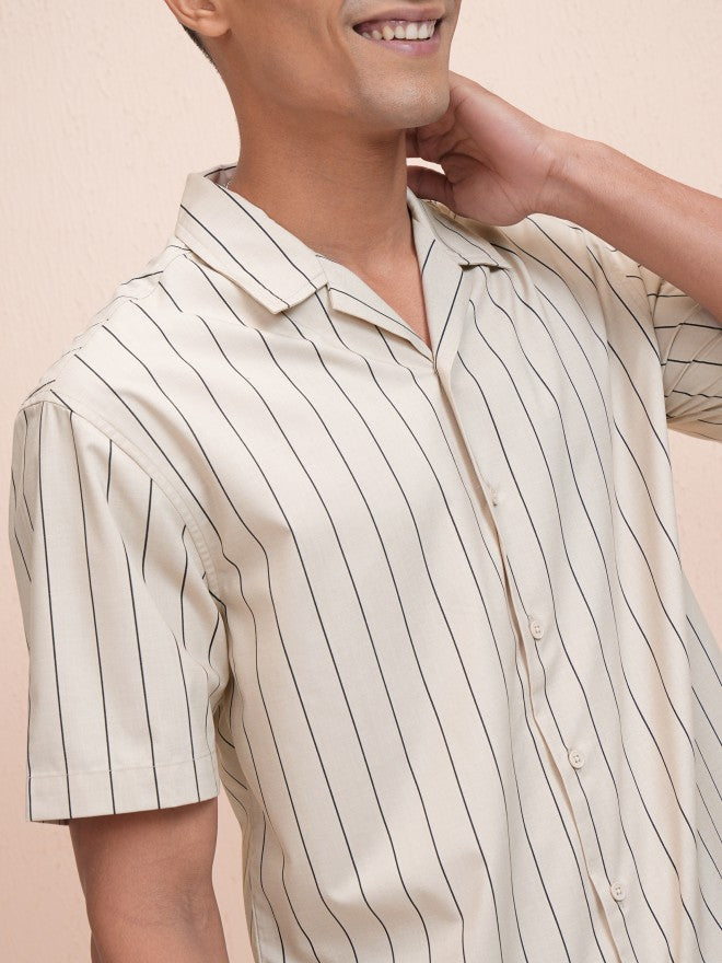 Locomotive Men Beige Striped Relaxed Fit Casual Shirt - Beige - Image 5