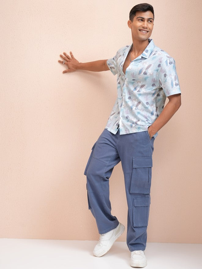 Locomotive Men Blue Printed Relaxed Fit Casual Shirt - Blue - Image 2