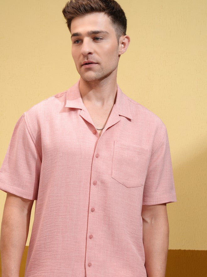 Locomotive Men Peach Solid Oversized Fit Casual Shirt - Peach - Image 1