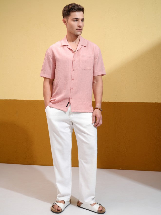 Locomotive Men Peach Solid Oversized Fit Casual Shirt - Peach - Image 2