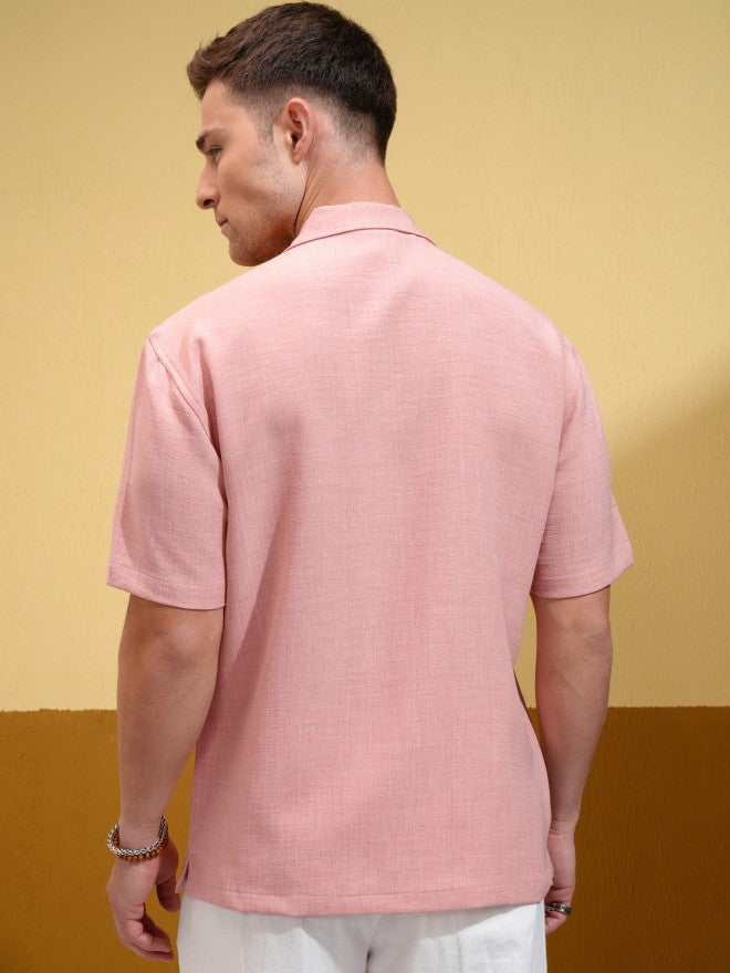 Locomotive Men Peach Solid Oversized Fit Casual Shirt - Peach - Image 3