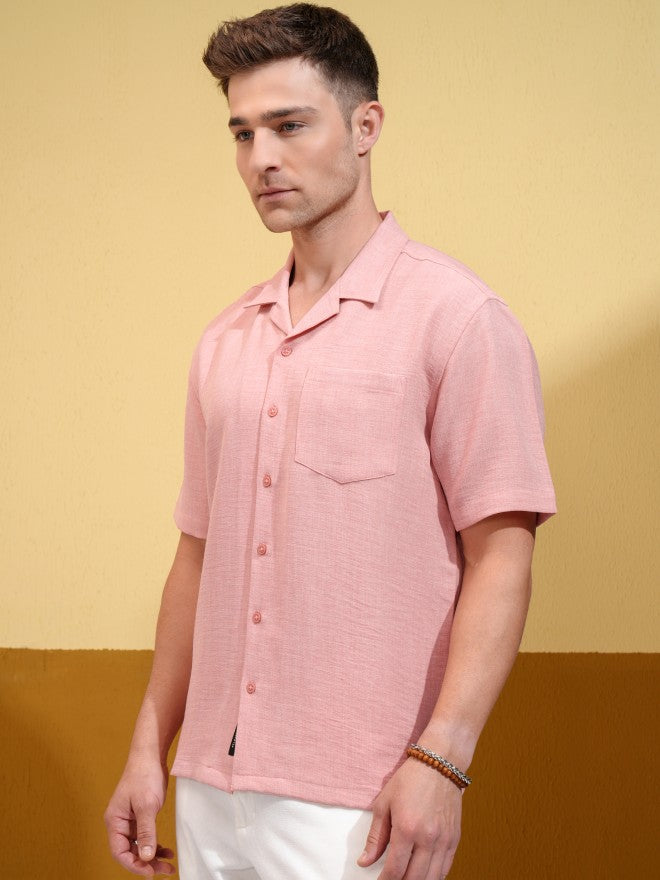 Locomotive Men Peach Solid Oversized Fit Casual Shirt - Peach - Image 4