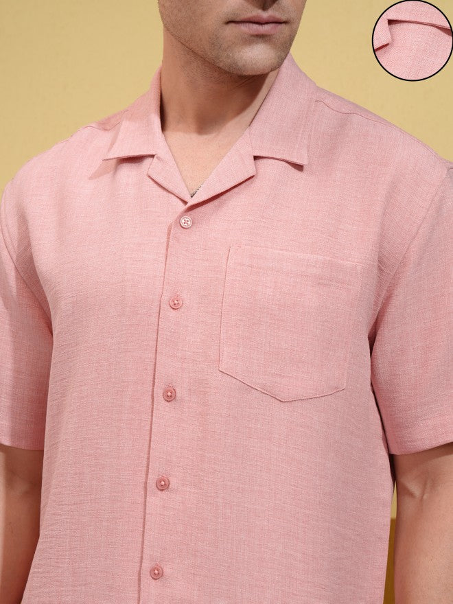 Locomotive Men Peach Solid Oversized Fit Casual Shirt - Peach - Image 5