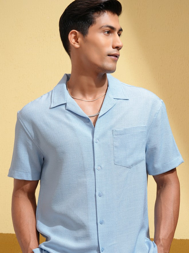 Locomotive Men Blue Solid Relaxed Fit Casual Shirt - Blue - Image 1