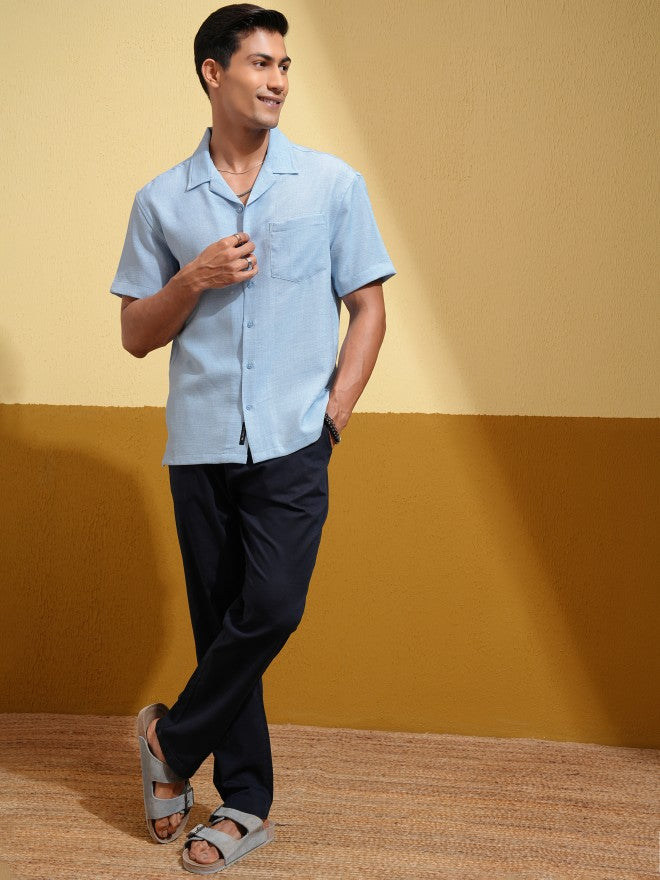 Locomotive Men Blue Solid Relaxed Fit Casual Shirt - Blue - Image 2