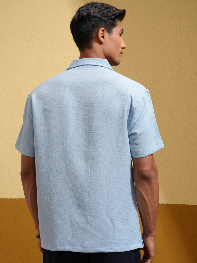 Locomotive Men Blue Solid Relaxed Fit Casual Shirt - Blue - Image 3