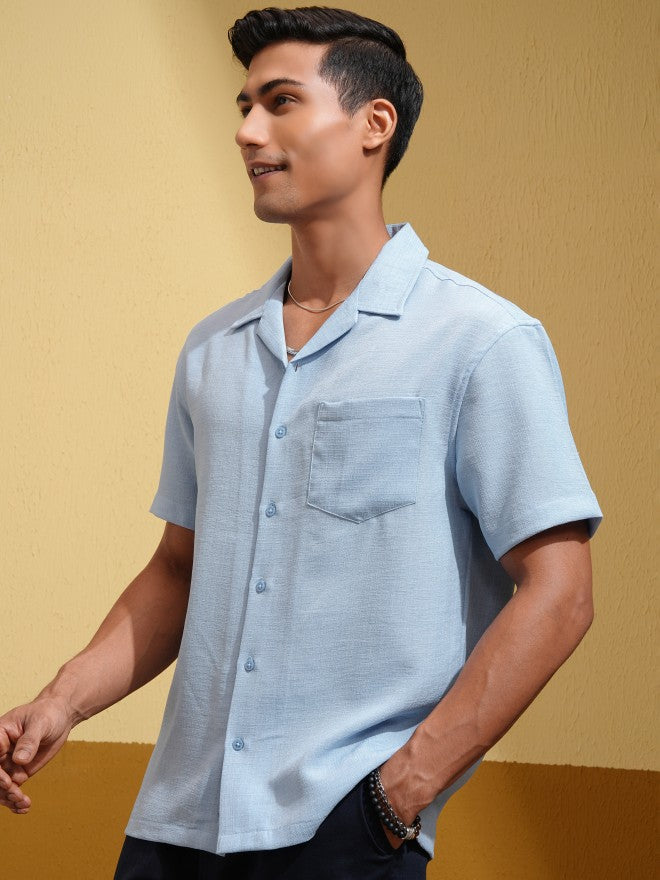 Locomotive Men Blue Solid Relaxed Fit Casual Shirt - Blue - Image 4
