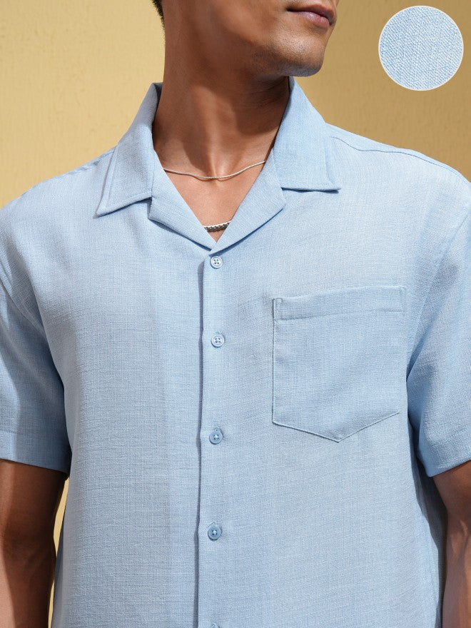 Locomotive Men Blue Solid Relaxed Fit Casual Shirt - Blue - Image 5