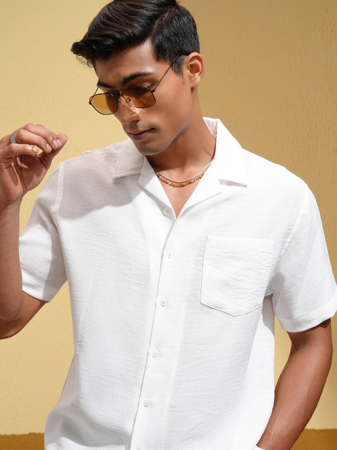 Locomotive Men White Solid Relaxed Fit Casual Shirt - White - Image 1