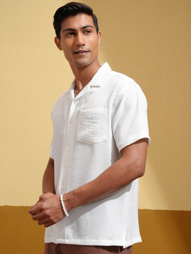Locomotive Men White Solid Relaxed Fit Casual Shirt - White - Image 4