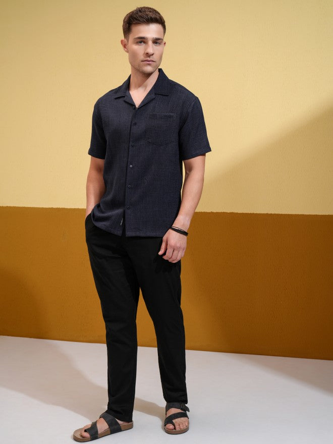 Locomotive Men Navy Blue Solid Regular Fit Casual Shirt - Navy Blue - Image 2