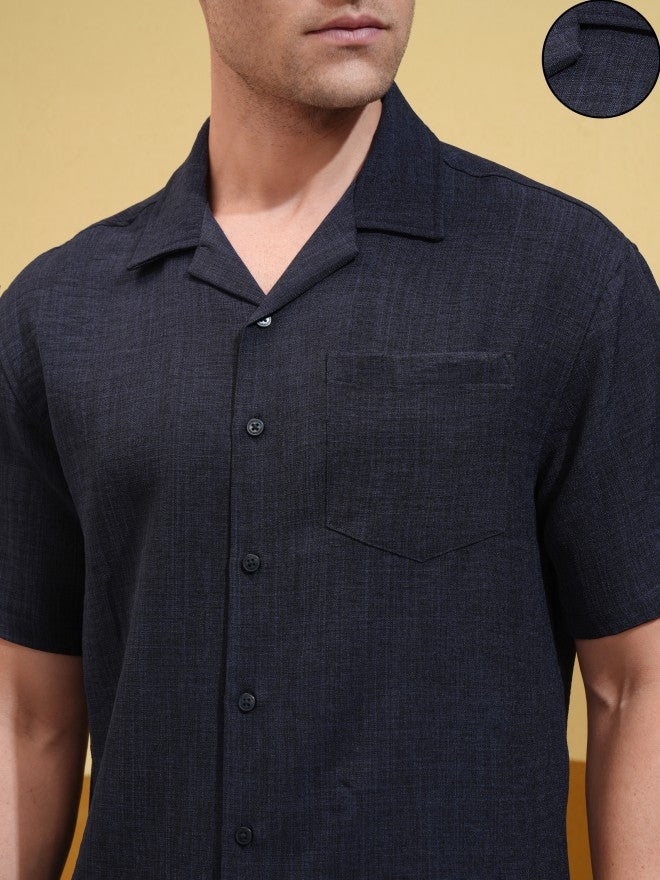 Locomotive Men Navy Blue Solid Regular Fit Casual Shirt - Navy Blue - Image 5