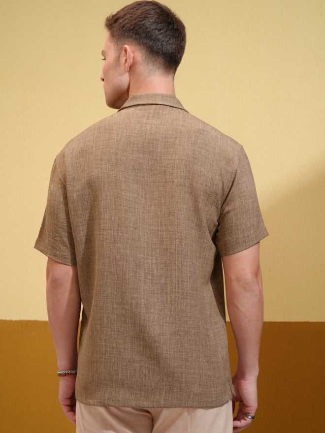 Locomotive Men Brown Solid Oversized Fit Casual Shirt - Brown - Image 3