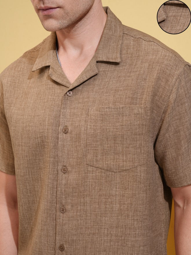 Locomotive Men Brown Solid Oversized Fit Casual Shirt - Brown - Image 5