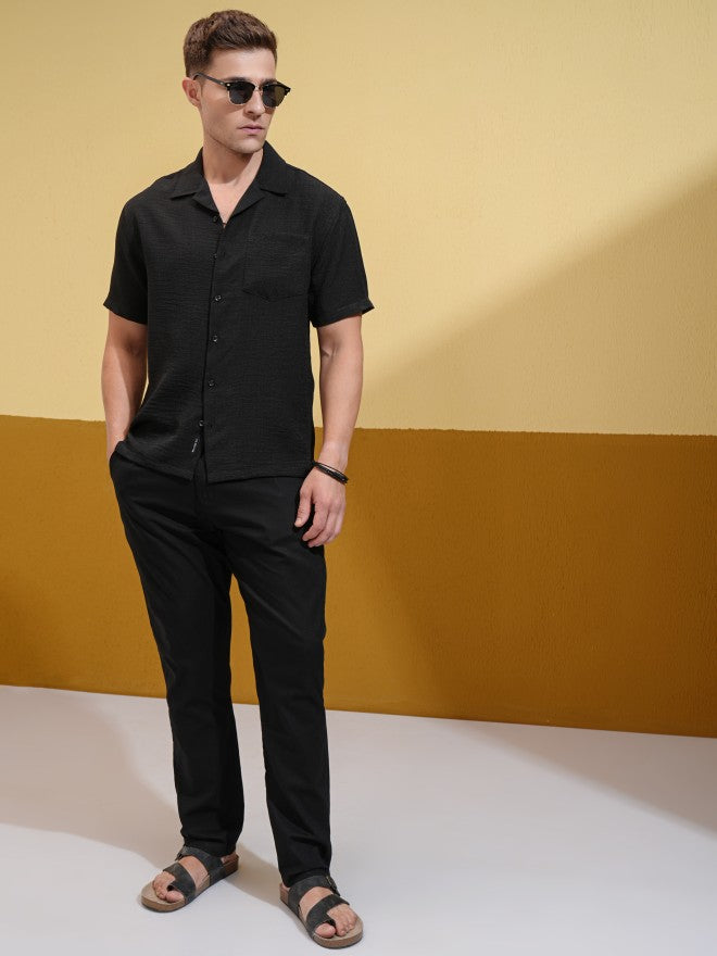 Locomotive Men Black Self Design Oversized Fit Casual Shirt - Black - Image 2