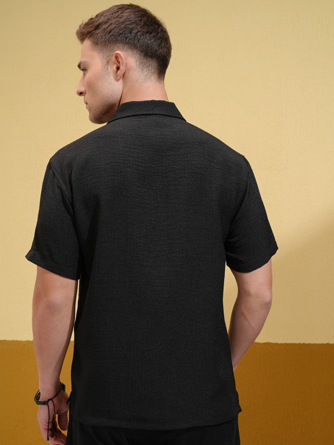 Locomotive Men Black Self Design Oversized Fit Casual Shirt - Black - Image 3