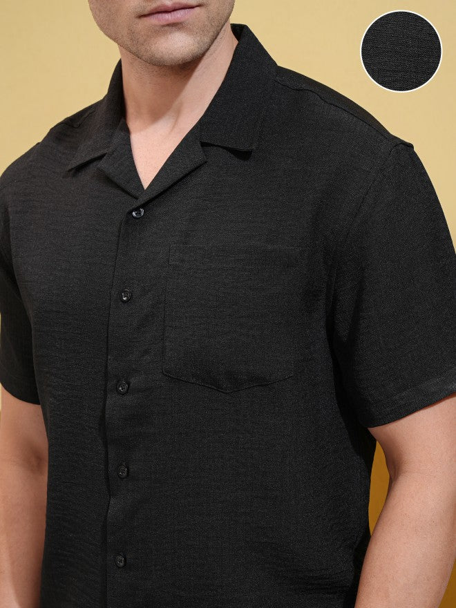 Locomotive Men Black Self Design Oversized Fit Casual Shirt - Black - Image 5