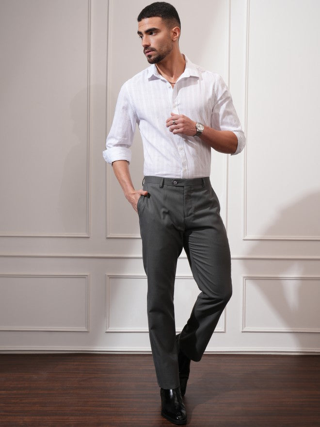 Locomotive Men White Striped Slim Fit Casual Shirt - White - Image 2