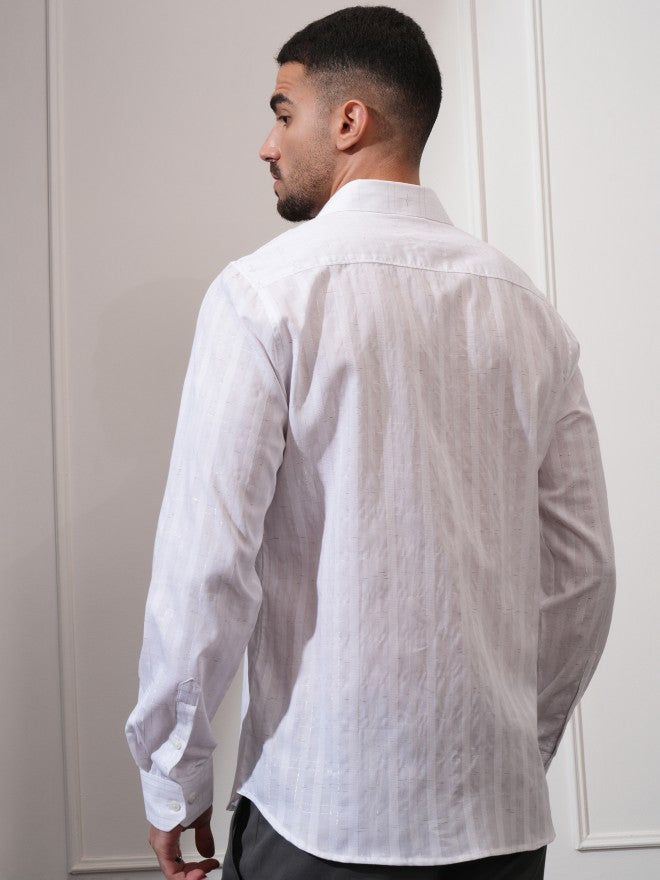 Locomotive Men White Striped Slim Fit Casual Shirt - White - Image 3
