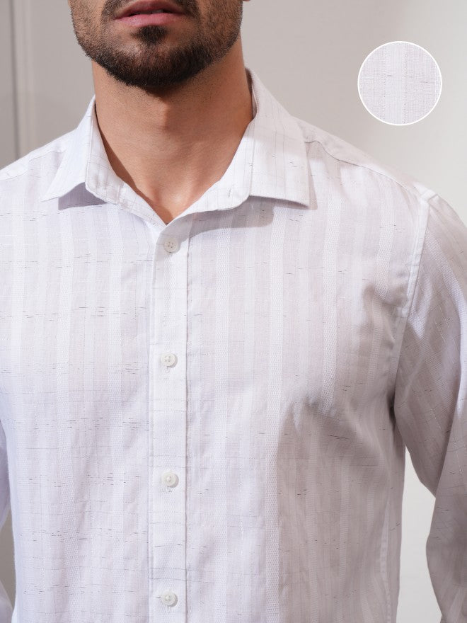 Locomotive Men White Striped Slim Fit Casual Shirt - White - Image 5
