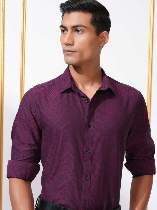 Locomotive Men Purple Printed Slim Fit Casual Shirt - Purple - Image 1