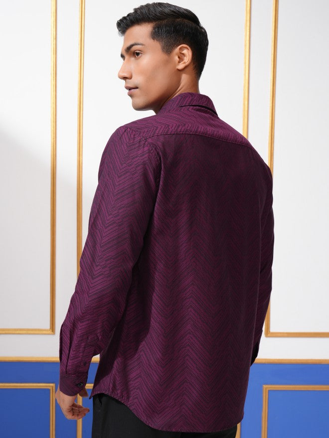 Locomotive Men Purple Printed Slim Fit Casual Shirt - Purple - Image 3