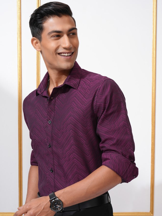 Locomotive Men Purple Printed Slim Fit Casual Shirt - Purple - Image 4