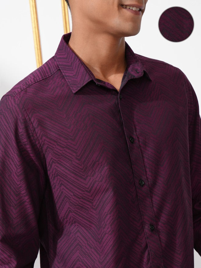 Locomotive Men Purple Printed Slim Fit Casual Shirt - Purple - Image 5