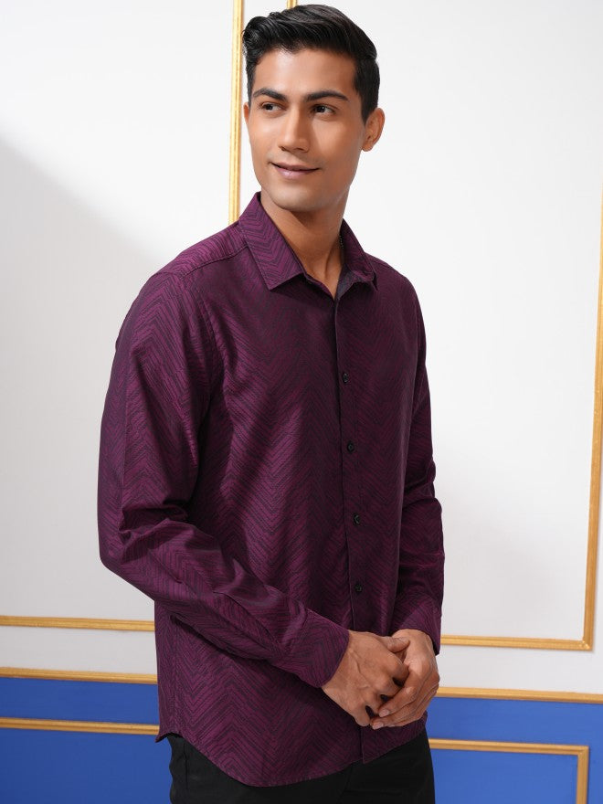 Locomotive Men Purple Printed Slim Fit Casual Shirt - Purple - Image 6