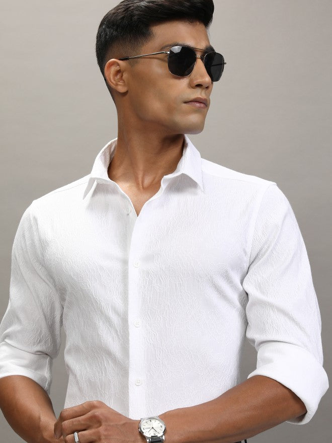 Locomotive Men White Textured Slim Fit Casual Shirt - White - Image 1