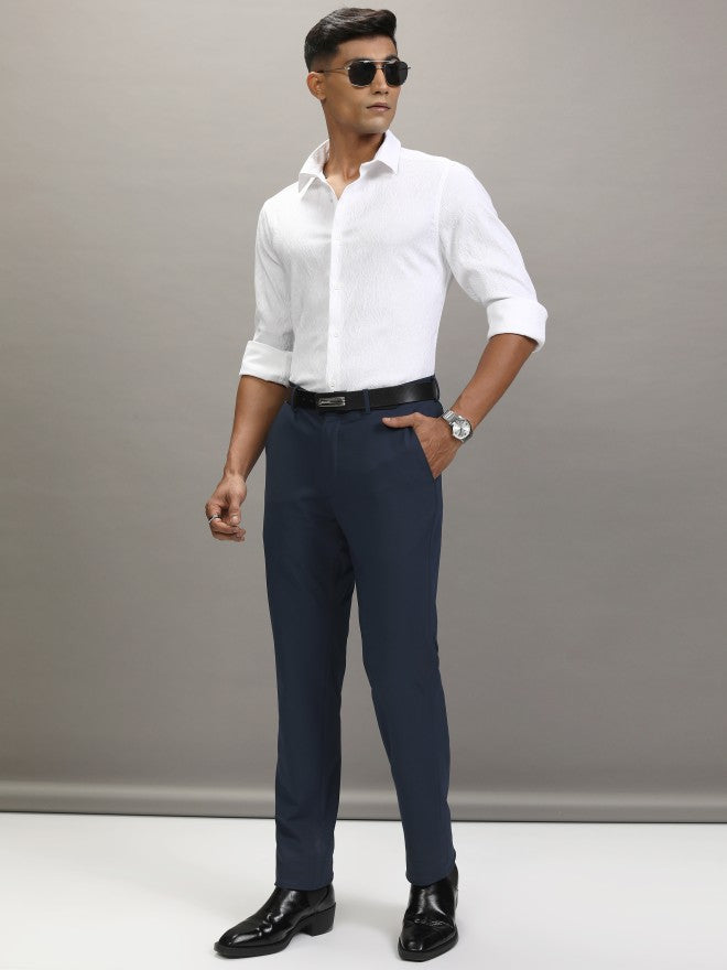 Locomotive Men White Textured Slim Fit Casual Shirt - White - Image 2