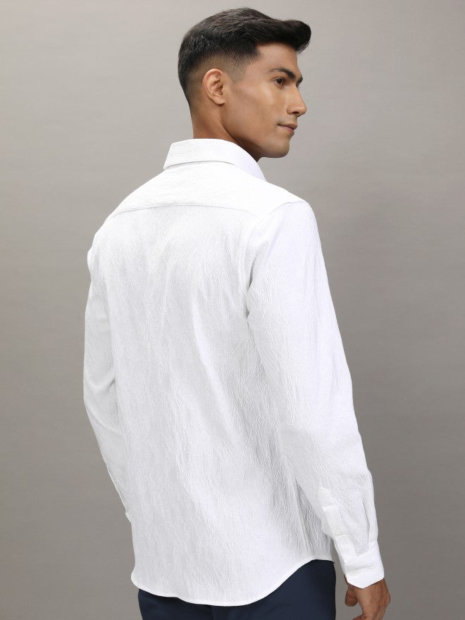 Locomotive Men White Textured Slim Fit Casual Shirt - White - Image 3