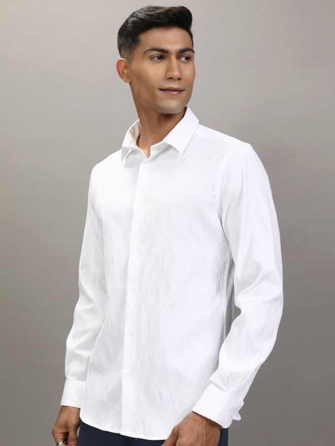 Locomotive Men White Textured Slim Fit Casual Shirt - White - Image 4