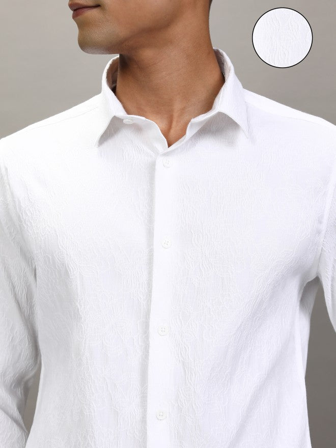 Locomotive Men White Textured Slim Fit Casual Shirt - White - Image 5