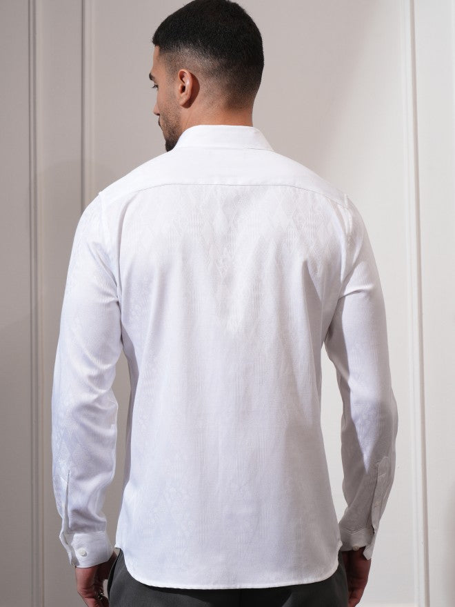 Locomotive Men White Textured Slim Fit Casual Shirt - White - Image 3