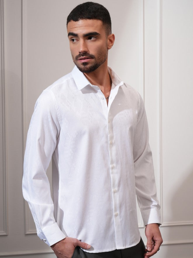 Locomotive Men White Textured Slim Fit Casual Shirt - White - Image 6