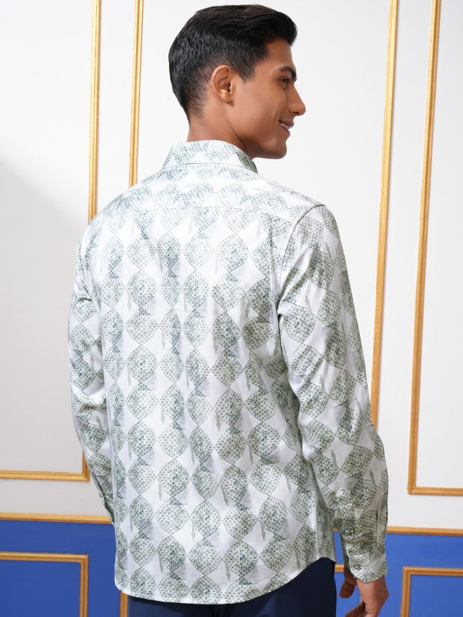 Locomotive Men Green Printed Slim Fit Casual Shirt - Green - Image 3