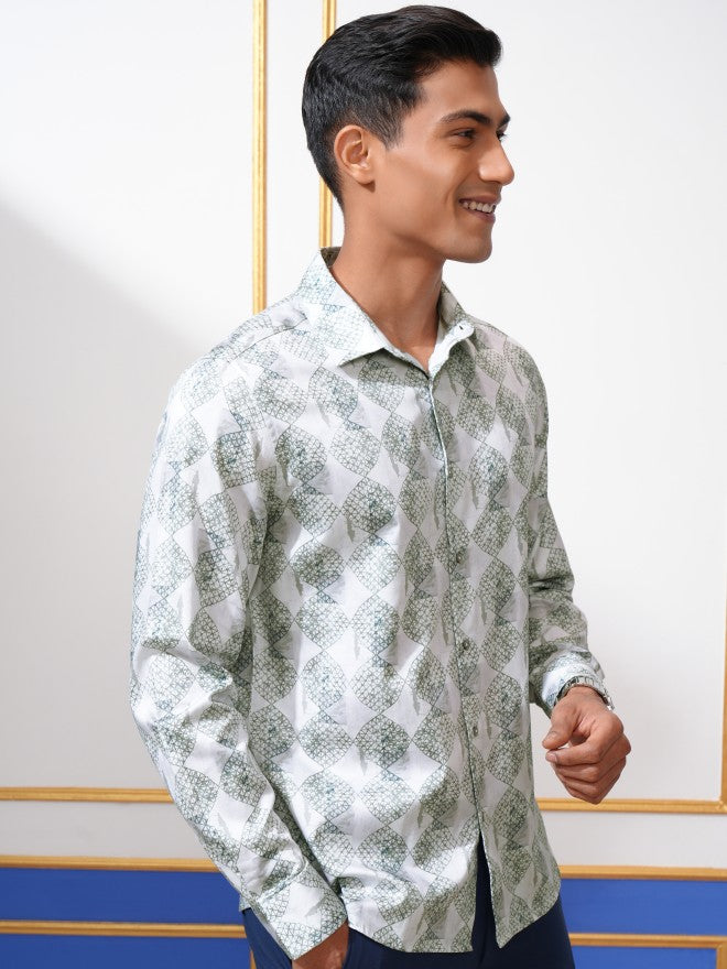 Locomotive Men Green Printed Slim Fit Casual Shirt - Green - Image 6