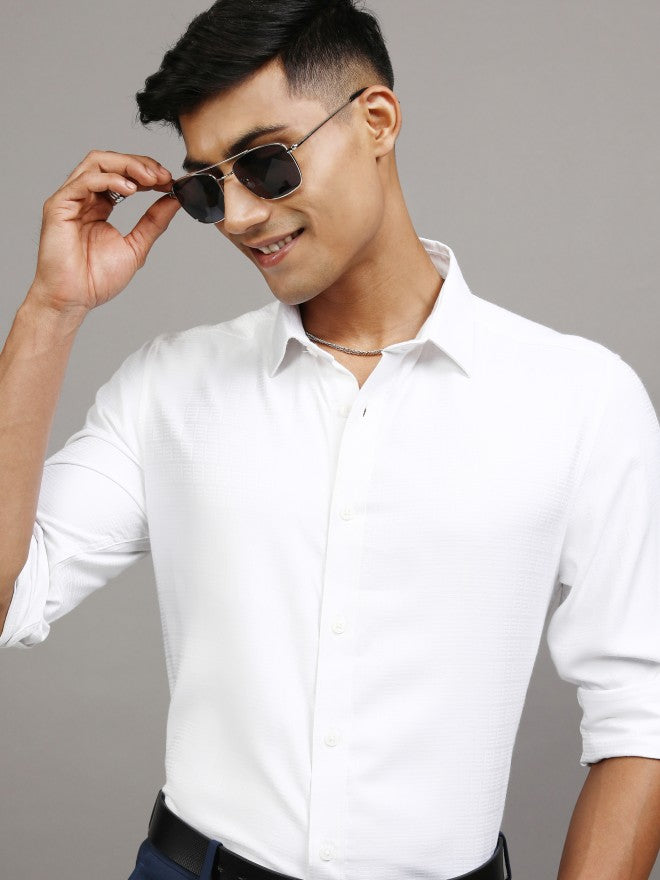 Locomotive Men White Textured Slim Fit Casual Shirt - White - Image 1