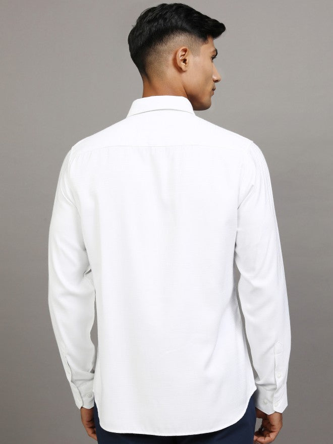 Locomotive Men White Textured Slim Fit Casual Shirt - White - Image 3