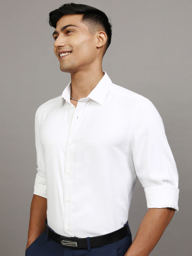 Locomotive Men White Textured Slim Fit Casual Shirt - White - Image 4