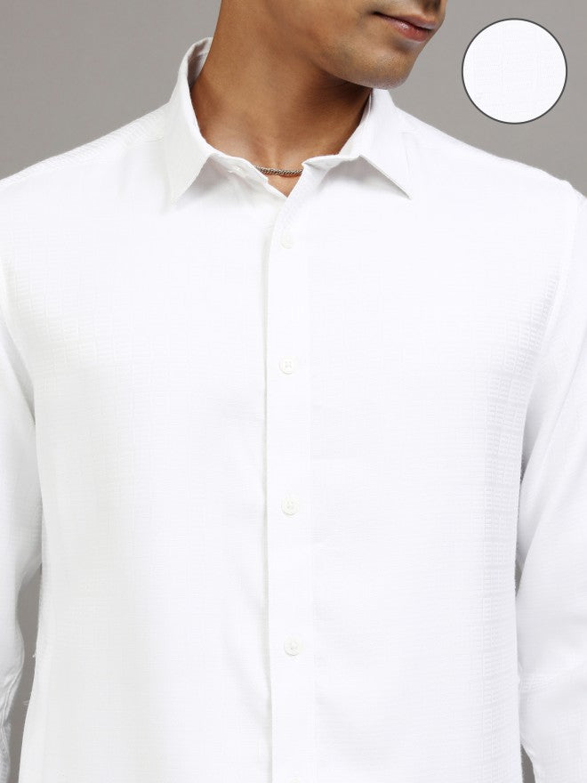 Locomotive Men White Textured Slim Fit Casual Shirt - White - Image 5