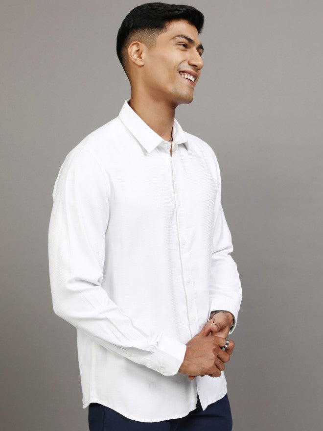 Locomotive Men White Textured Slim Fit Casual Shirt - White - Image 6