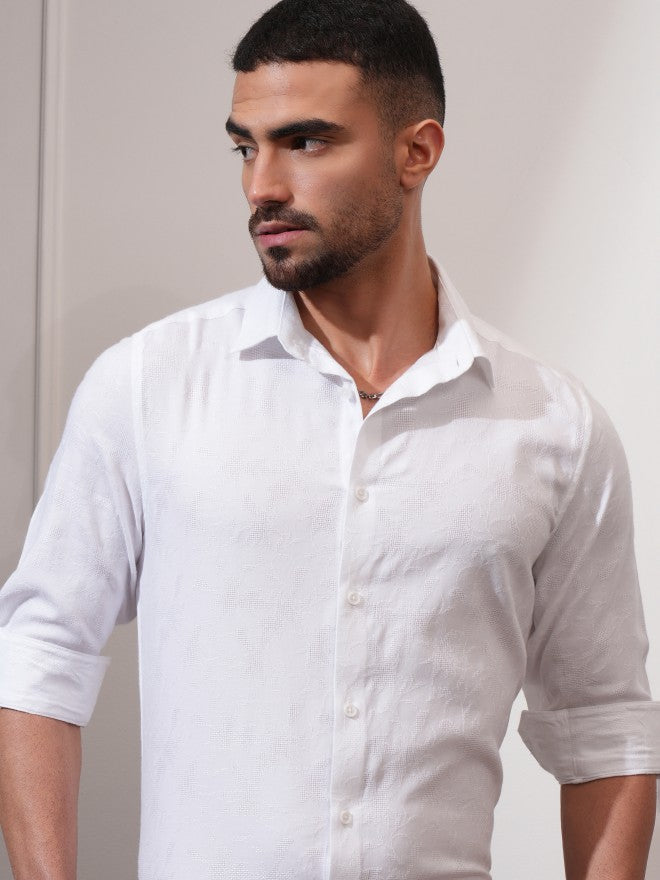 Locomotive Men White Textured Slim Fit Casual Shirt - White - Image 1