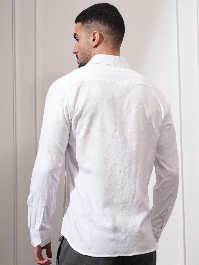 Locomotive Men White Textured Slim Fit Casual Shirt - White - Image 3
