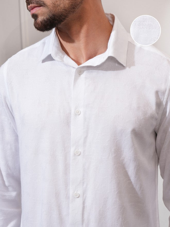 Locomotive Men White Textured Slim Fit Casual Shirt - White - Image 5