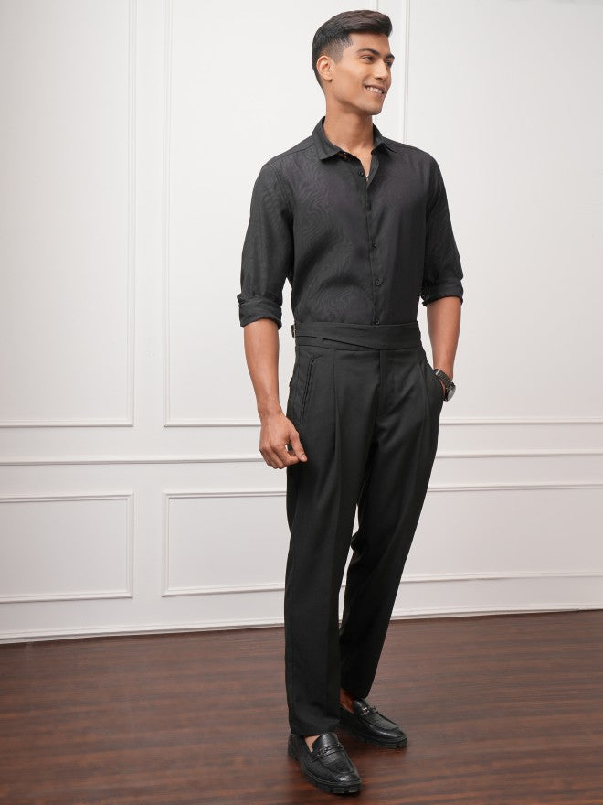 Locomotive Men Black Self Design Regular Fit Casual Shirt - Black - Image 2